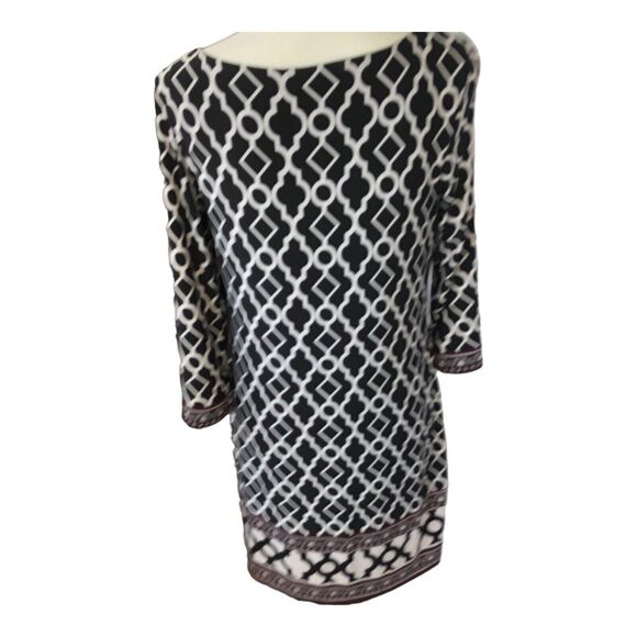 INC International Concept M Medallion Shift dress 3/4 sleeve Stretch Career Sz M - Picture 3 of 12